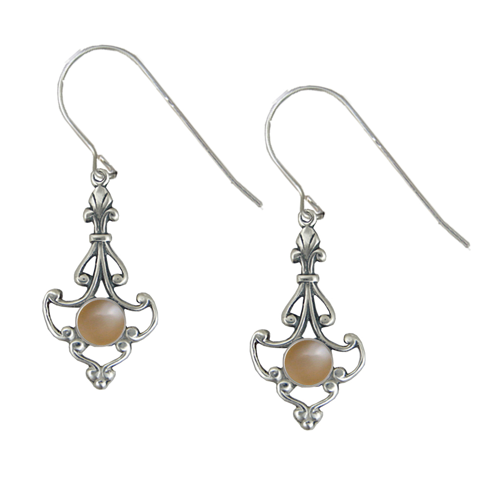 Sterling Silver Victorian Peach Moonstone Drop Dangle Earrings